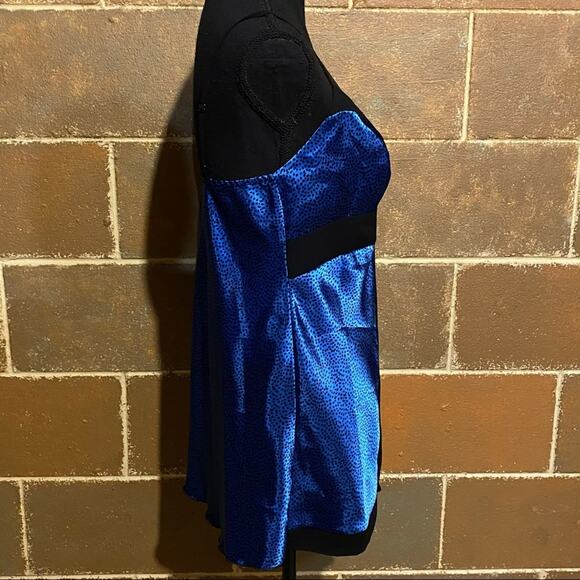 Bisou Bisou Lingerie Blue with Black Dot Sexy Satin Chemise Women's Size 6 - Picture 4 of 8